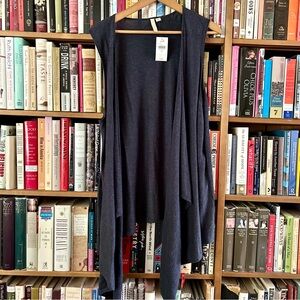 J Jill Pure Jill NWT Gray Sweater Vest Waterfall Sleeveless Cardigan, Size XL